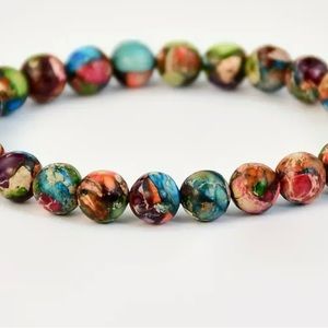 Natural Stone Colorful Sea Sediment Beads Boho Bracelet With Blessing Card